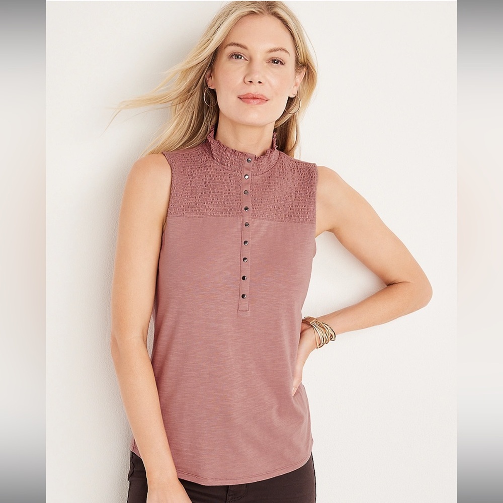Maurices Smocked Henley Tank Pink Medium